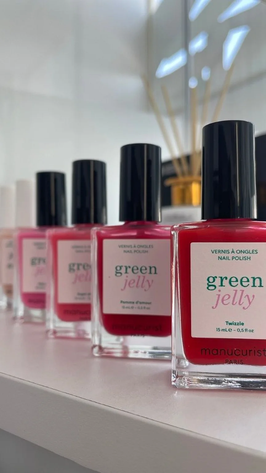 Manucurist Green Jelly polishes in raspberry and grape on the shelf